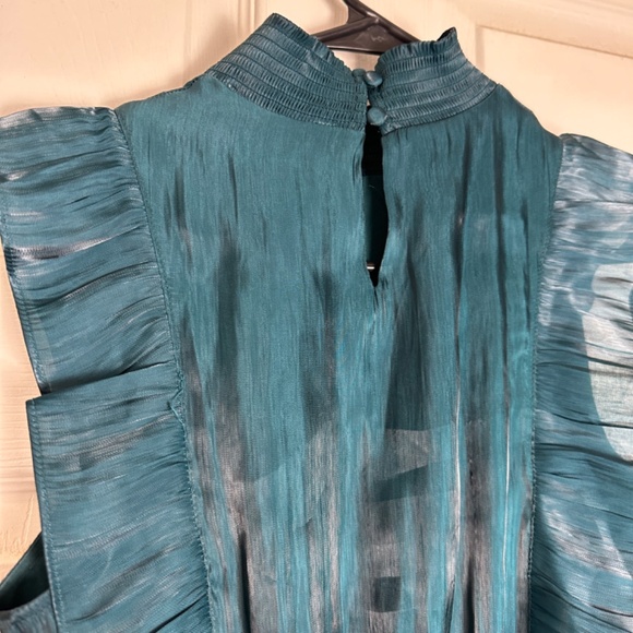 NWT Grey Collective Green Hi-Neck Ruffle Sleeve Smocked Tiered Maxi Dress WomenS - Picture 5 of 8